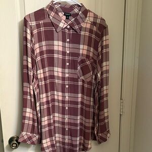Torrid Maroon and Cream Plaid Shirt